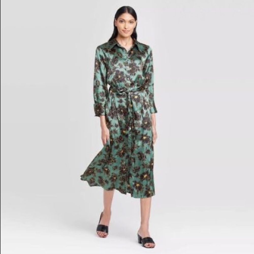 Who what wear collared silky shirt dress w tie belt